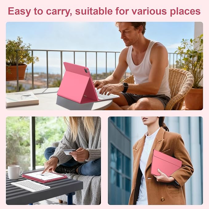 TQQ for iPad Air 13-inch (M4/M3/M2, 2026/2025/2024) & Pro 12.9 inch Case with Keyboard, Keyboard case for 12.9-inch iPad Pro 6th/5th Gen - with Pencil Holder for iPad Air 13-inch 2026 (Watermelon Red)