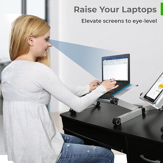 Uncaged Ergonomics WorkEZ Executive Adjustable Laptop Stand for Desk, Adjustable Height Foldable Aluminum Computer Stand, Cooling Laptop Holder, Notebook Computer Riser for Desk, Silver