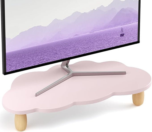 Monitor Stand Riser,Cloud Shape Wood Computer Monitor Stand, 16.5IN Monitor Stand Riser, Multi-Purpose Desktop Organizer Riser for Computer,Laptop,Printer,TV,Purple