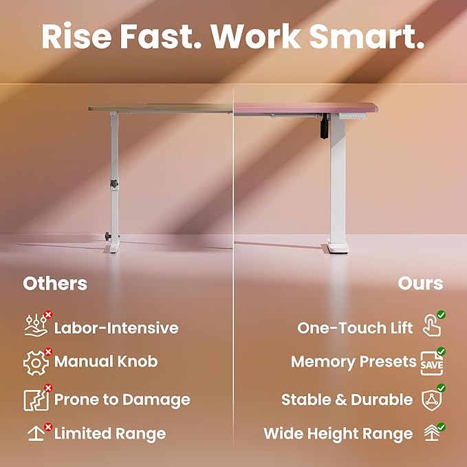 HUANUO 32" Small Electric Standing Desk Adjustable Height, 4 Memory Height Settings, Sit Stand Up Desk for Home Office & Computer Workstation, Pink