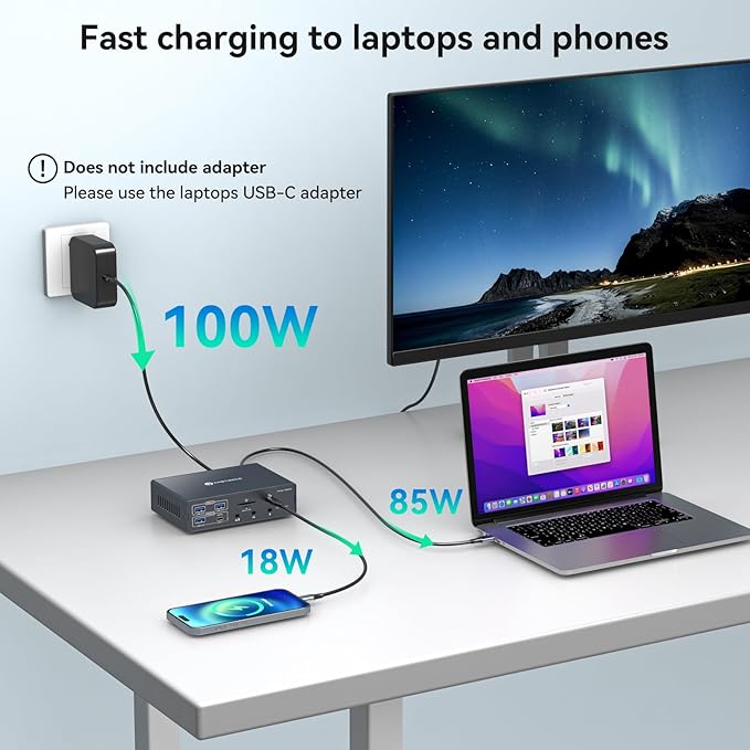 Thunderbolt Docking Station 4K@60Hz 3 Monitors for M1 M2 M3 M4 MacBook/Air with DisplayLink Technology,19-in-1 USB C Dock with 2 HDMI & 2 DisplayPort,PD 100W/USB 3.2 10G USB/Ethernet/Card Readers