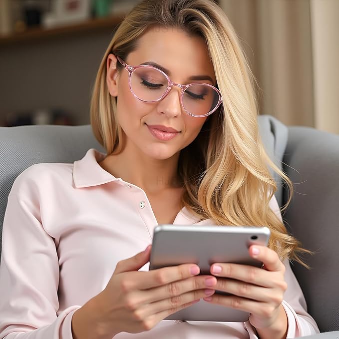HJSTES Vintage Blue Light Glasses for Women Men Round Bluelight Blocking Glasses Thick TR90 Frame Eyeglasses