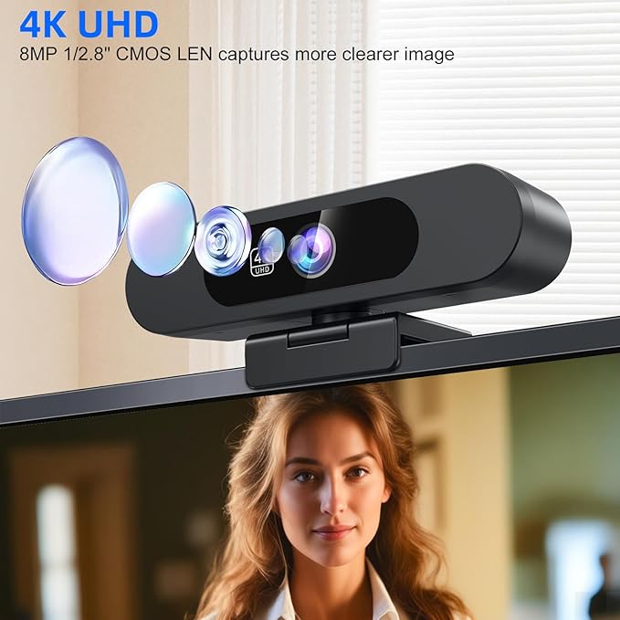 4K Webcam for PC, AI Auto Framing, Picture-in-Picture, USB Webcam with 2x Noise Reducing Mics, Auto Light Correction, 5X Zoom, 92°FOV, Plug and Play, Ideal for High-end Meeting, Video Calling