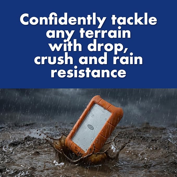 LaCie Rugged 5TB Portable External HDD - USB 3.0/2.0 Compatible, Shock/Dust/Rain Resistant for Mac & PC, Orange, Grey