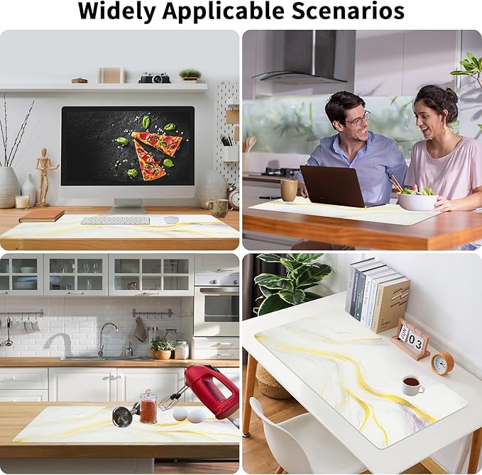 Marble Desk Pad, Desk Matt for Desktop, Leather Mouse Pad, Waterproof Keyboard Mat, Non-Slip Computer Mat, Keyboard and Mouse Pad for Office Decor (31.5"x15.7")