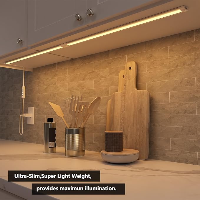 LED Under Cabinet Lighting USB Plug in Cabinet Lights,3 Levels CCT(3000K/4000K/6000K),Ultra-Thin 12Inch - 2X Dimmable Indoor Light Bar Linkable for Under Counter,Desk,Shelf,Closet,Workbench,8W,720LM