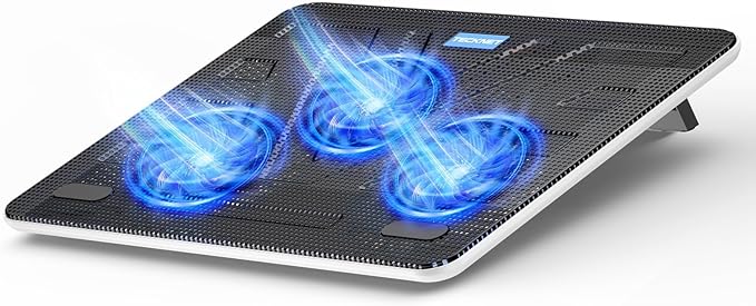 TECKNET Laptop Cooling Pad, Portable Slim Quiet USB Powered Laptop Notebook Cooler Cooling Pad Stand Chill Mat with 3 Blue LED Fans, Fits 12-17 Inches (White)