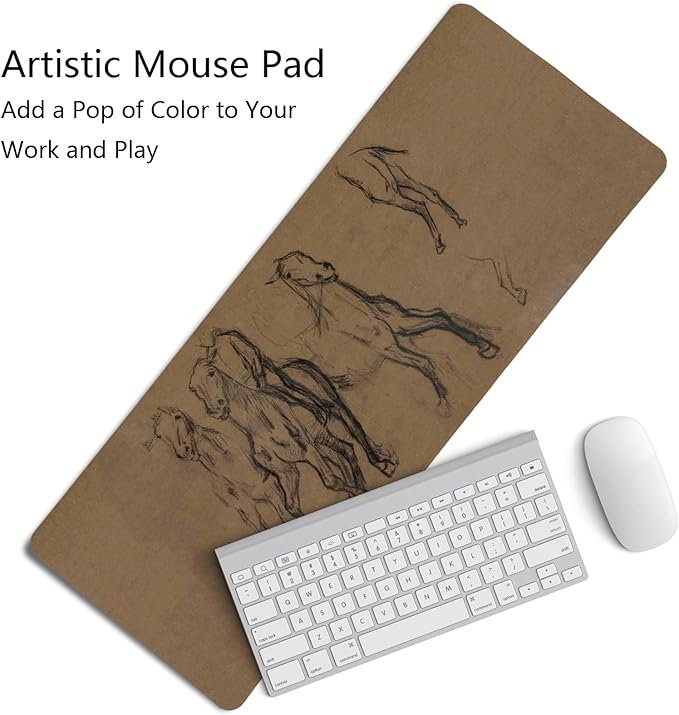 Vintage Western Mouse Pad,Retro Horse Desk Mat for Laptop,XL Large Vintage Mid Century Grey Abstract Art Mouse Pad for Home Decor Office Dorm, Horse Decor for Desktop 31.5x11.8 Inch