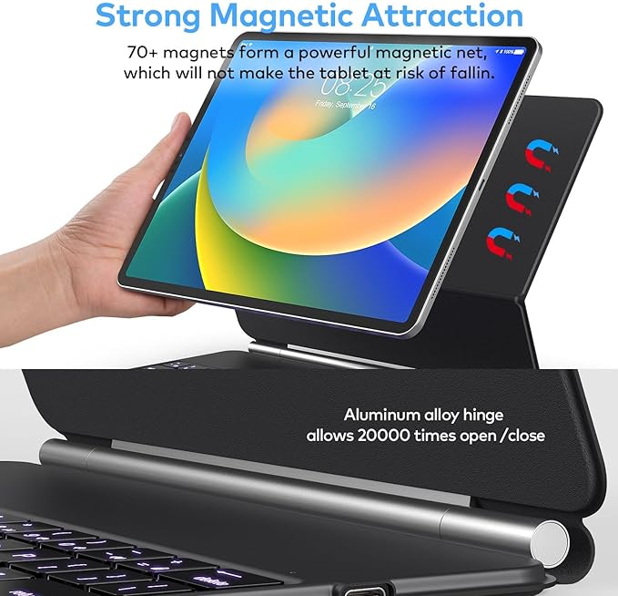 Keyboard Case for iPad Air 13 (M4 2026/M3 2025/M2 2024) and iPad Pro 12.9 inch 6th/5th/4th/3rd Generation–Magic-Style Magnetic Keyboard Case with Multi-Touch Trackpad – Floating Cantilever Stand