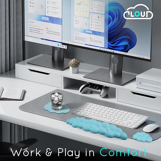 Cloud Wrist Rest for Computer Keyboard and Mouse - Ergonomic Memory Foam With Non-Slip Base - Extended Arm Support for Typing Pain Relief, Office, Gaming