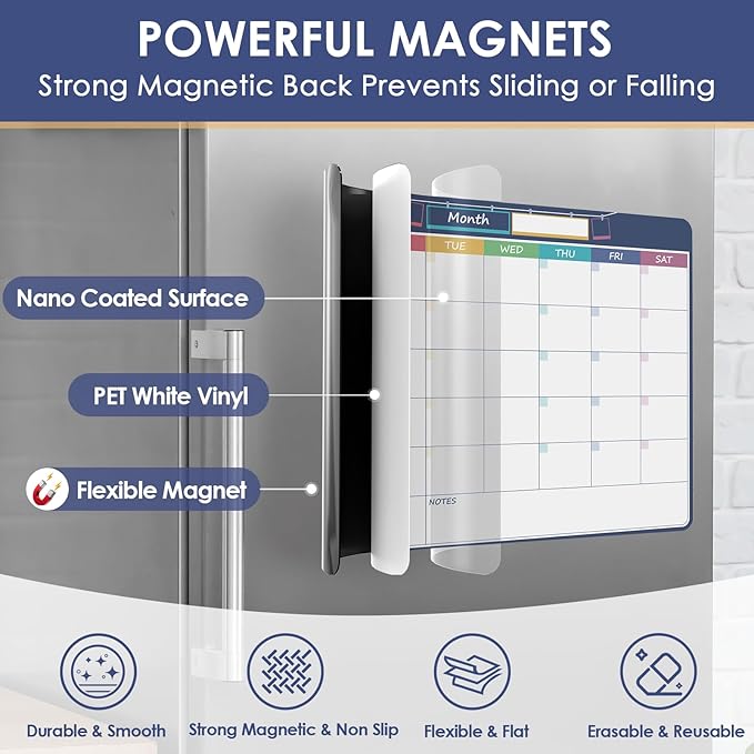 MaxGear Magnetic Monthly Calendar Dry Erase Board for Refrigerator, 11"x14" Whiteboard for Fridge Magnet Board Erasable Fridge Planner Whiteboard Calendar for Adults, No Accessories