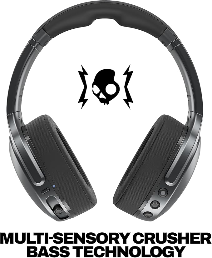 Skullcandy Crusher 540 Active Wireless Bluetooth Headphones with Multi-Sensory Bass, Noise Isolating Over-Ear Fit, Sweat and Water Resistant, 40 Hours Battery, Microphone for iPhone Android - Coal