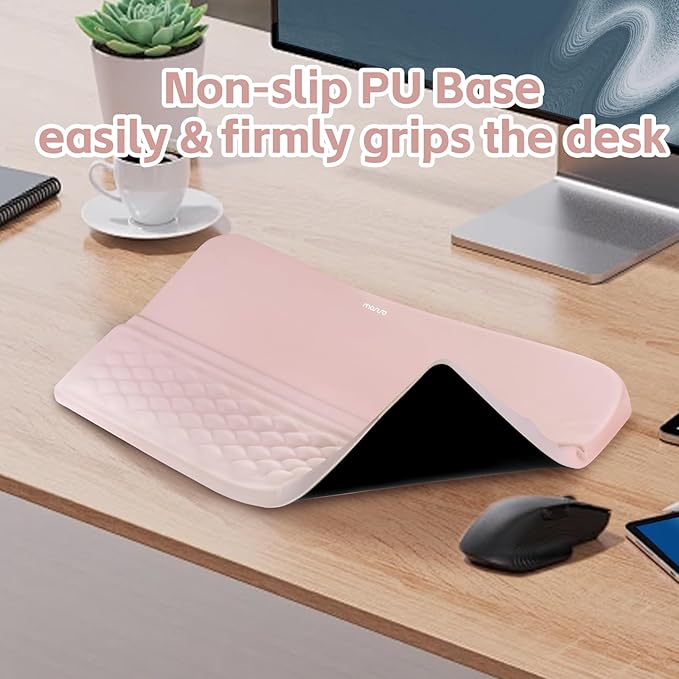 MOSISO Keyboard Stand with Wrist Rest, Ergonomic Keyboard Riser with Wrist Rest Support Pad, Non-Slip Base Pain Relief & Easy Typing Cushion with Massage Memory Foam for Home Office, Pink