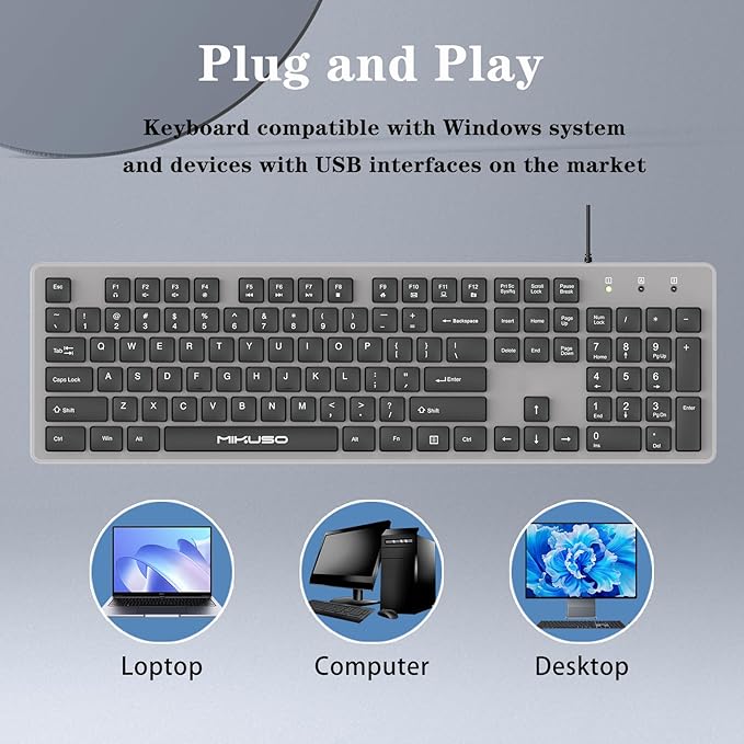 Fade-Proof Lettering Wired Keyboard Full Size - Business Office Keyboard With Laser Etched Keys, Integrated Bracket, Spill-Resistant Design 5.2ft Usb Cable For Windows Ergonomic Typing For Home Office