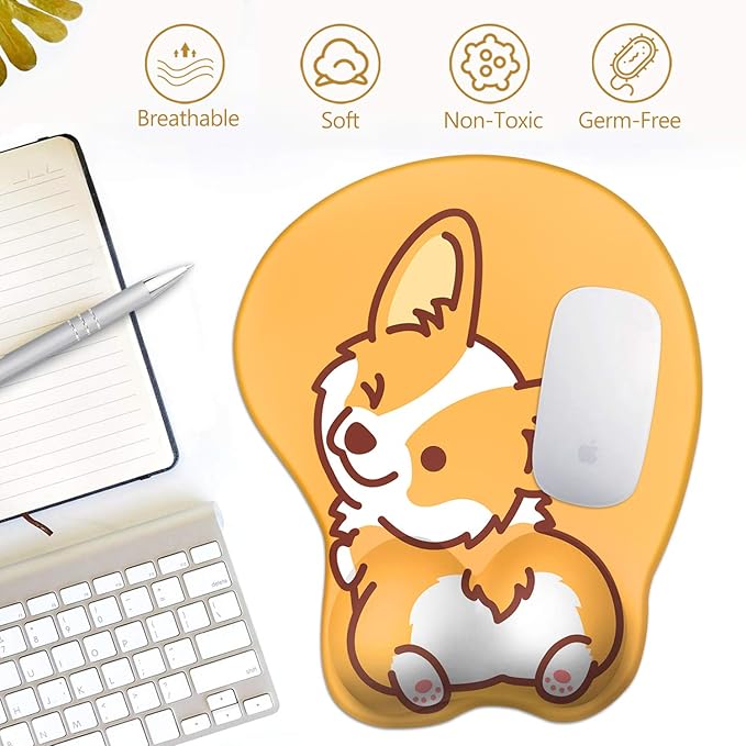HAOCOO Wrist Rest, Cute Mouse Pad, Ergonomic Mouse Pad with Wrist Support,Non-Slip Base Corgi Butt Wrist Rest, Rest Easy-Typing for Gaming Office Computer Laptop Present(Yellow Cute Corgi)
