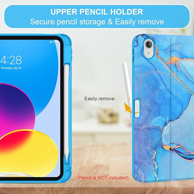 Soke for iPad (A16) 11th/10th Generation Case with Keyboard(2025/2022)-7 Color Backlight Wireless Detachable Folio Keyboard Cover with Built-in Pencil Holder for iPad 11/10.9 inch, Blue Marble