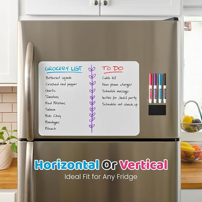 20x13 Stain-Resistant Magnetic Whiteboard for Fridge - Includes 4 Markers and Big Eraser With Magnets - Dry Erase Board - Refrigerator White Board Organizer and Planner