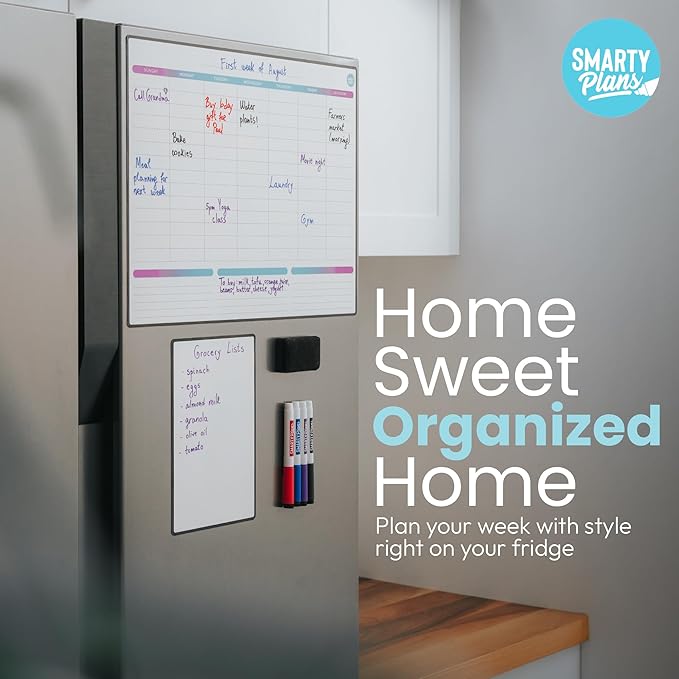 Dry Erase Weekly Extra Thick Magnetic Calendar for Refrigerator: 17x13 Two Week Planner and 6x9 White Board, 4 Fine Tip Markers and Eraser. Stain Resistant. Shipped Flat. (Weekly Planner)
