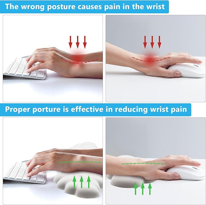 2 PCS Keyboard Cloud Wrist Rest, Memory Foam Keyboard Palm Rest with Non-Slip Base Ergonomic Keyboard Wrist for Pain Relief, Soft Wrist Rest for Office, Computer, Laptop, Gaming Office (White)