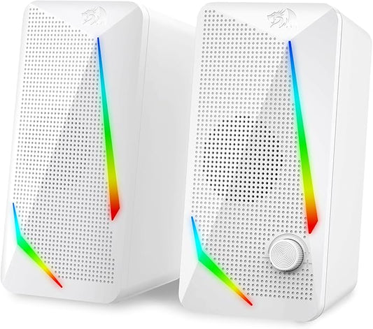 Redragon GS510 RGB Desktop Speakers, 2.0 Channel PC Computer Speaker with 4 Colorful LED Backlight Modes, Enhanced Bass and Easy-Access Volume Control, USB Powered w/ 3.5mm Cable, White