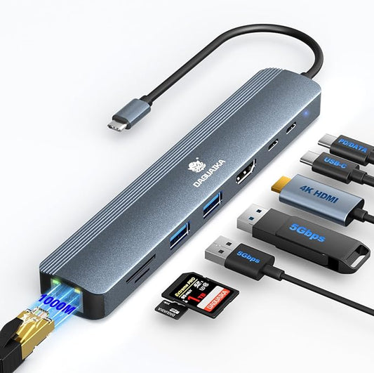Laptop USB C Hub, 8-in-1 Docking Station, 1000Mbps Ethernet, HDMI 4K60Hz, 2 USB 3.0 + 2 USB-C Ports Adapter, PD 100W MAX Charging(Data), SD/TF Card Reader for MacBook Pro/Dell XPS/HP/Lenovo etc