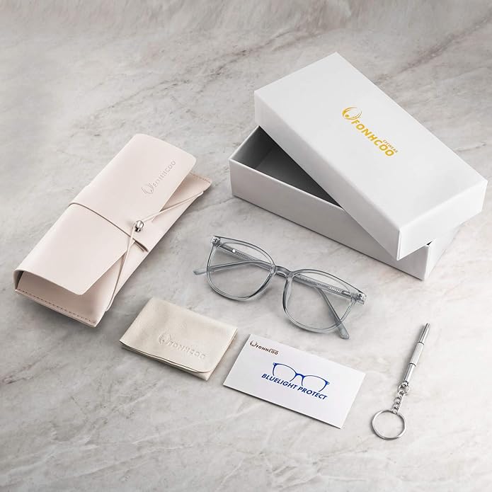 FONHCOO Blue Light Blocking Glasses Fashion Round TR90 Frame Transparent Eyewear Anti UV Computer Glasses for Women Men