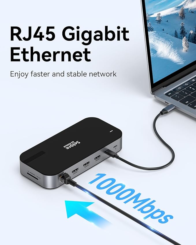 Selore USB C Dock 3 HDMI, Docking Station Dual Monitor, 16-in-1 Laptop Docking Station 3 Monitors with Triple HDMI, 10Gbps USB A/C 3.1, 100W PD,SD/TF, Ethernet, USB C Hub, USB C Dongle for Windows Mac