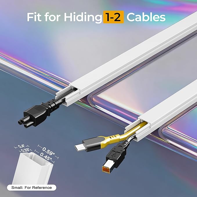 113.4in Cord Hider Kit, Cord Covers for 1 Wire on Wall, Self-Adhesive Cable Hider Wire Covers for Cords on Wall, Paintable Cord Hider for Walls Mount Tv, Cable Cover Raceway, W0.59 H0.4in, White