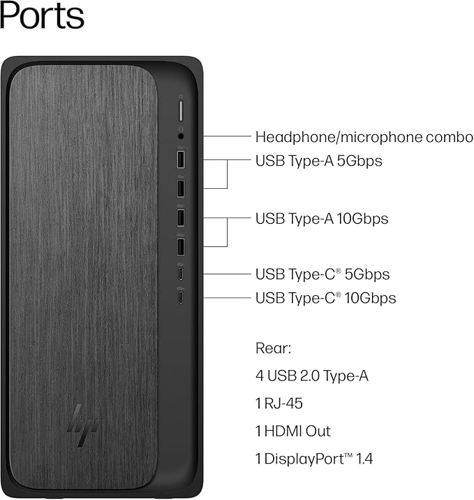 HP OmniDesk Tower Desktop Computer • 8-core AMD Ryzen 5 8500G Processor • 32GB DDR5 • 2.5TB Storage (2TB SSD + 512GB External) • HDMI + DP • Wi-Fi 6 • Wireless Keyboard & Mouse • Windows 11