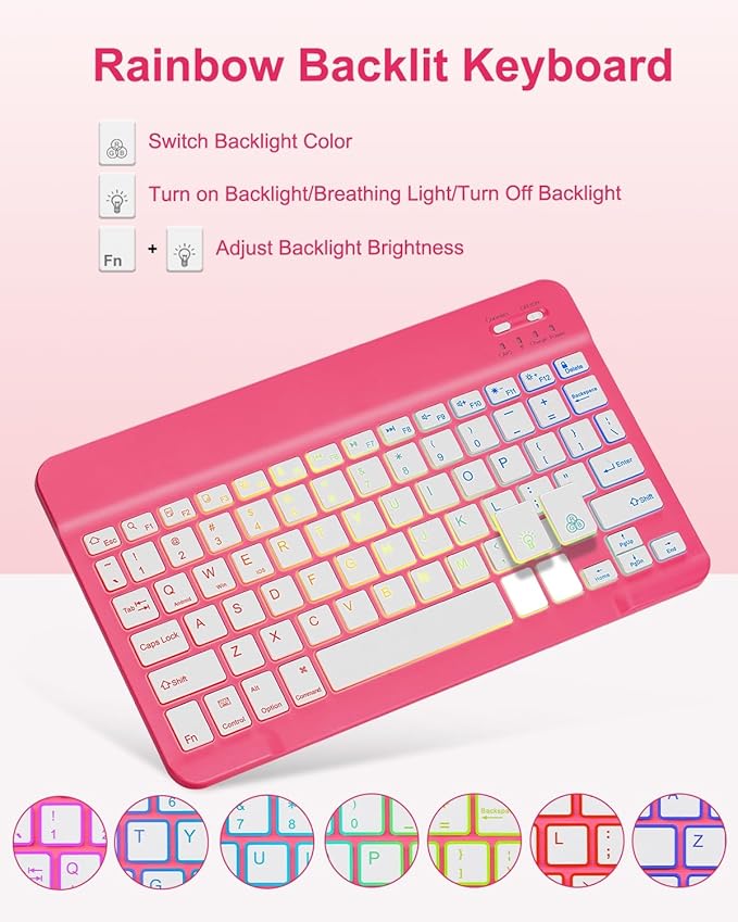Case with Keyboard Mouse for iPad A16 11th 10th Generation 11/10.9 inch,Rainbow Backlit Detachable Keypad Rotatable Magnetic Cover Pencil Holder for iPad 11 2025 10 Gen 2022 Watermelon Red