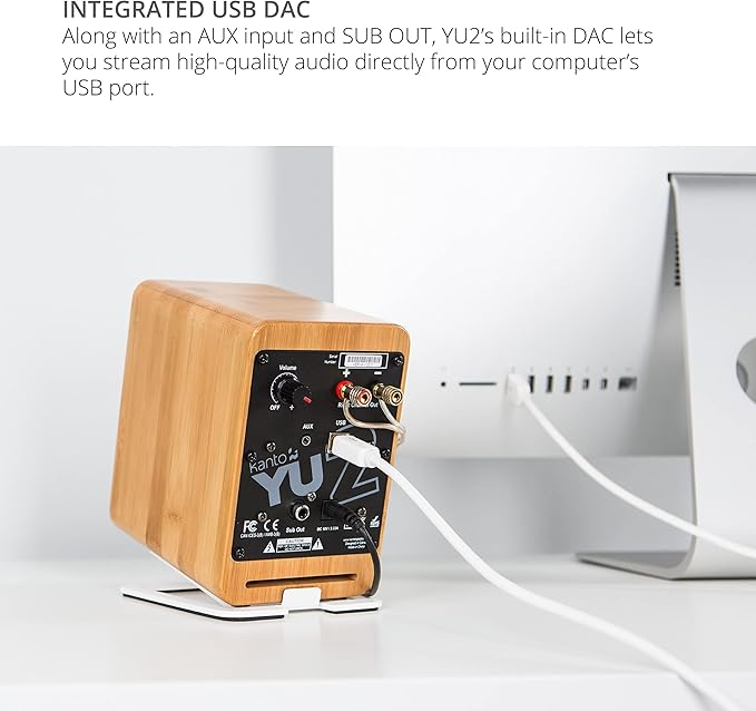 Kanto YU2 Powered Desktop Computer Speakers | 3" Drivers 3/4" Silk Dome Tweeter | 50 W RMS | Built-in USB DAC & AUX Input | Sub Out | Pair | Walnut