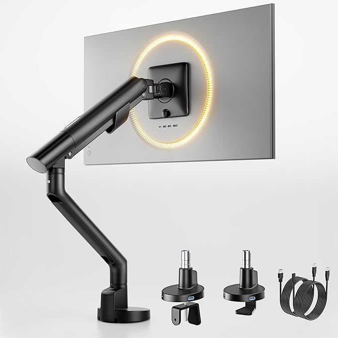 monTEK Single Monitor Arm with USB for 17-40 Inch Screens, Up to 24.3lbs, Heavy Duty Monitor Mount with VESA Mount, Full Motion Adjustment Monitor Stand C-Clamp/Grommet Base,VESA 75/100mm