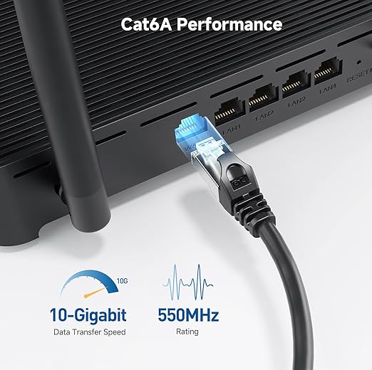 Cable Matters 10Gbps Snagless Long Shielded Cat 6A Ethernet Cable - 100ft, Cat 6A Cable, Cat6A Cord, Ethernet Cord, Black