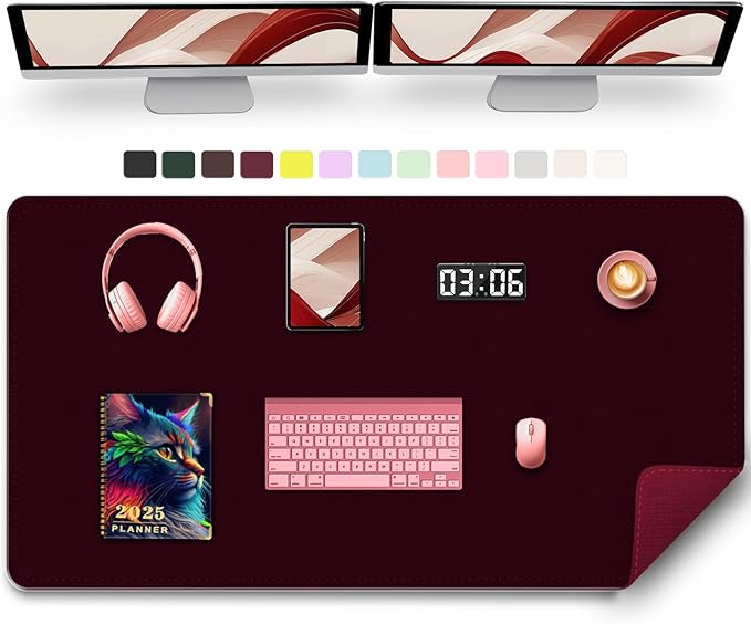 Large Desk Pad, 47.2" x 17" PU Leather Desk Mat for Desktop, Non-Slip Office Desk Mat for Desk, Desk Blotter Pad, Waterproof Computer Pad for Desk, Keyboard Mats for Home & Office (Burgundy)