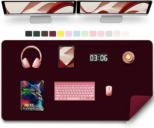 Large Desk Pad, 47.2" x 17" PU Leather Desk Mat for Desktop, Non-Slip Office Desk Mat for Desk, Desk Blotter Pad, Waterproof Computer Pad for Desk, Keyboard Mats for Home & Office (Burgundy)