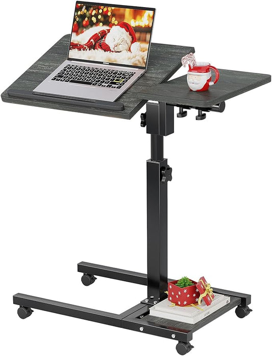 Laptop Desk Stand for Bed Portable Desk Overbed Bedside Mobile Laptop Table Rolling Foldable Table Adjustable Height with Locked Wheels & Mouse Pad for Office Sofa (Dekuwood Black)