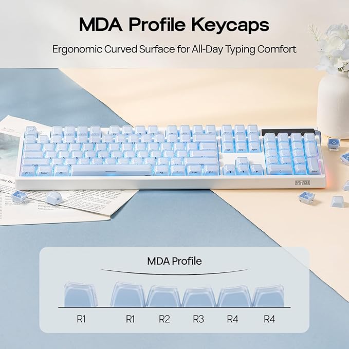 EPOMAKER Lusterfly Jelly Keycaps Set - 123 Keys Double-Shot Laser Engraved, MDA Profile, ABS+PC, Non-Shine-Through, MX-Compatible for 61/68/84/87/98/100/104-Key Mechanical Keyboard (Blue)