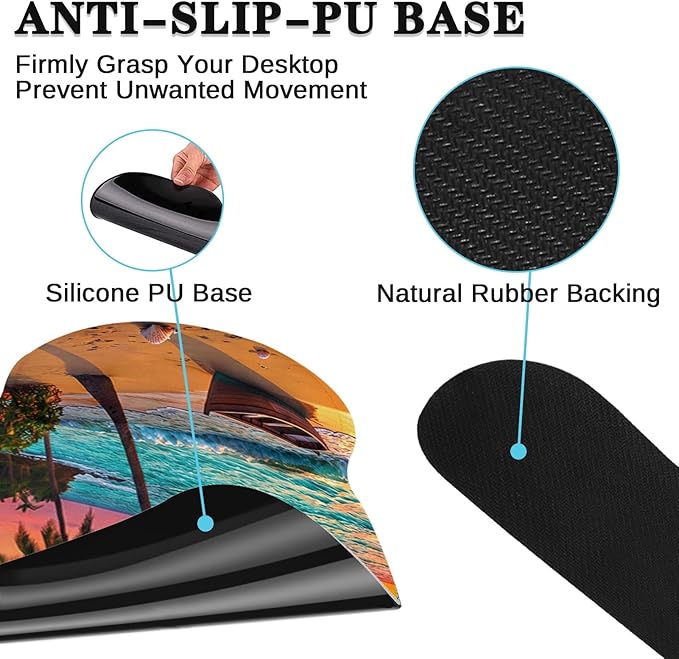 Arttown Sun Beach Desk Mat Tropical Ocean Mouse Pad Set 4 in 1 Ergonomic Design Large Mouse Pad + Keyboard Wrist Rest + Mouse Wrist Rest + Coaster Suitable for Home Office Study Game
