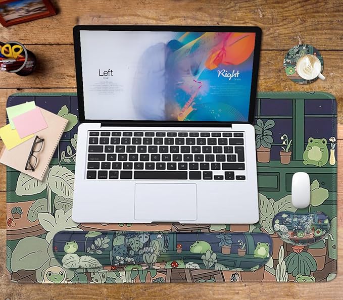 Cute Frog Large Mouse Pad Set, Kawaii Extended Mouse Pad Set Desk Pad Easy Typing for Typing Office Game 31.5 x11.8 in - Kawaii Frog