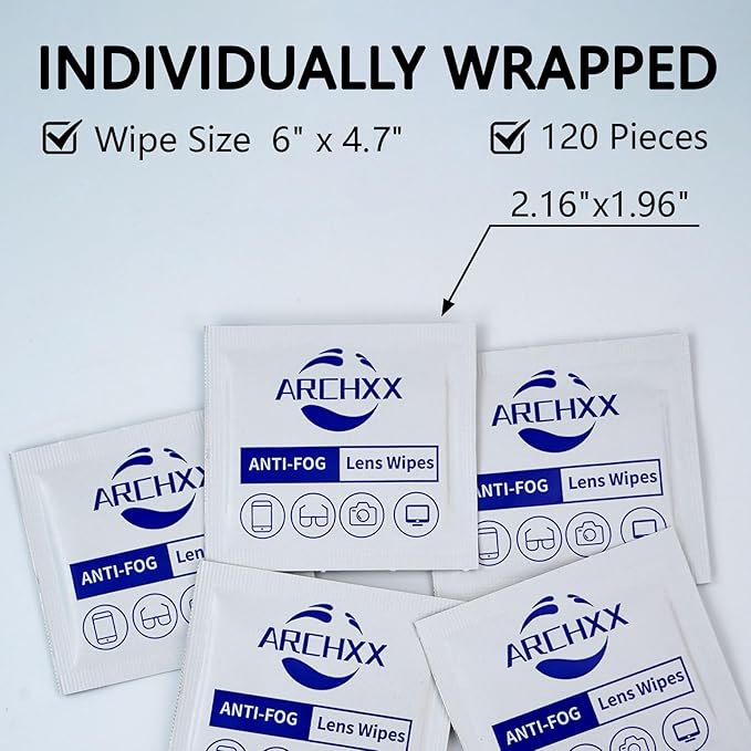 ARCHXX Anti Fog Wipes for Glasses, 120 Count,Pre-Moistened Cleaning Wipes, Lens Cleaner Wipe for Eyeglasses,Sunglasses,Goggles,Screen,Phone,Individually Wrapped Eye Glasses Cleaner