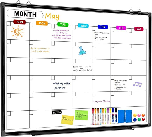 Calendar Whiteboard for Wall 48" x 36", Magnetic Dry Erase Calendar Monthly Dry Erase Board with Tray for Office Home and School
