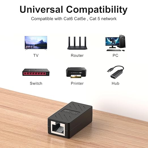 RJ45 Coupler, in Line Coupler Ethernet Coupler Cat8/ Cat7/ Cat6/ Cat5e/ Cat5 Ethernet Cable Extender Adapter Female to Female (10 Pack Black)