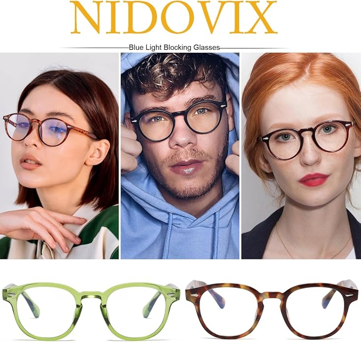 NIDOVIX Retro Round Blue Light Blocking Glasses for Men Women, Vintage Frame Non-prescription Computer Reading Eyeglasses