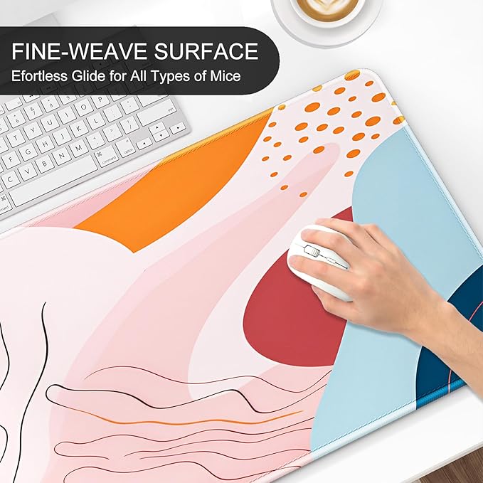 Auhoahsil Ultra Large Gaming Mousepad, XXL Desk Mat, Pretty Extended Full Size Desktop Matt for Keyboard, Laptop & Computer, 35.5 x 15.7 in, Abstract Orange Pink Pattern