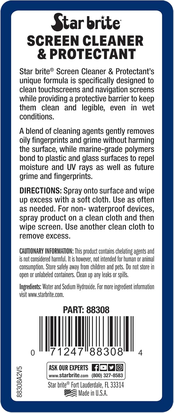STAR BRITE Screen Cleaner & Protectant; Clean & Protect Phones, Tablets, Sunglasses, Helmet Visors, Touchscreens & More. Shed Fingerprints, Grime, Salt Water & Increase Rain Visibility (088308)