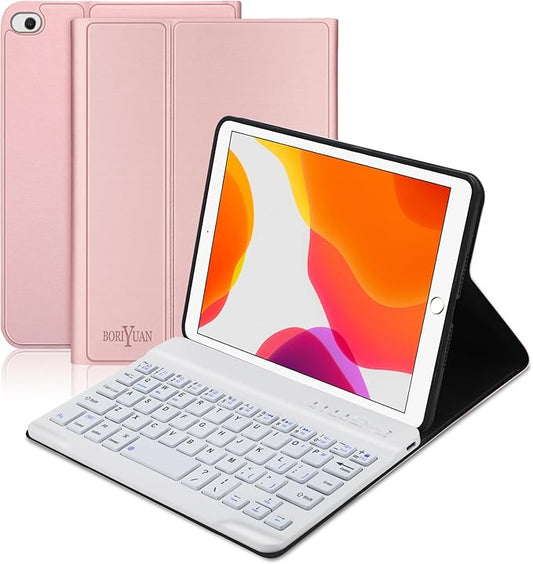 BORIYUAN iPad mini Keyboard Case, Detachable Wireless Bluetooth Keyboard Slim Folio Smart Cover for Apple iPad mini 5 2019/iPad Mini 1 2 3 4 - Rose Gold