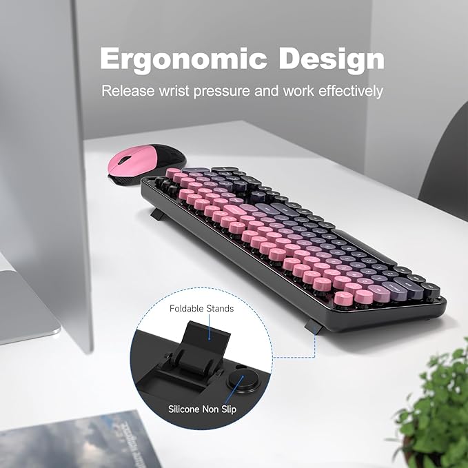 KNOWSQT Wireless Keyboard and Mouse Combo - Blackpink-Gradient Colorful 2.4G Typewriter Full-Size Cute Keyboards - USB Receiver Plug and Play, for Computer, PC, Laptop, Desktop, Windows