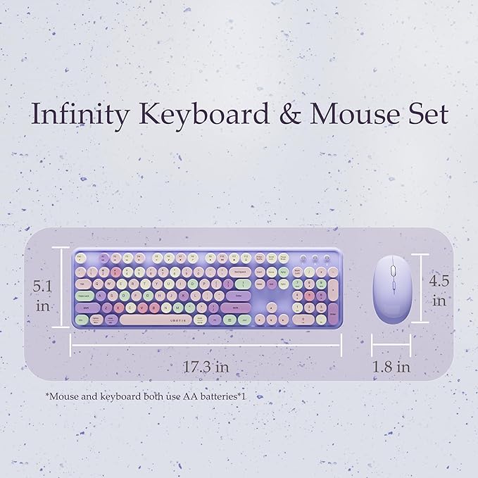 x UBOTIE Colorful Wireless Keyboard and Mouse Combo, Full-Sized Office Keyboard with Typewriter Flexible Keys, 2.4GHz Dropout-Free Connection, Optical Mouse for PC Laptop(Purple Colorful)