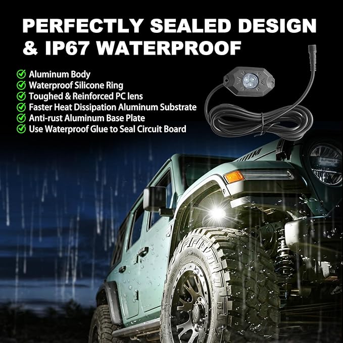 Pure White 8Pods Rock Lights and 17inch Double Row Wheel Ring Lights Combo 6000K LED Underglow Light and Rim Light Kit Fit for Trucks, Pickup