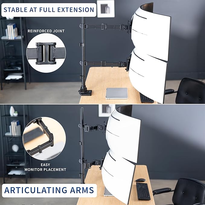 VIVO Dual Ultra-Wide Monitor Extra Tall Desk Mount for up to 49 inch Ultrawides, Clamp-on Adjustable Stand Holds 44 lbs per Screen, VESA up to 100x100mm, Black, STAND-V120T